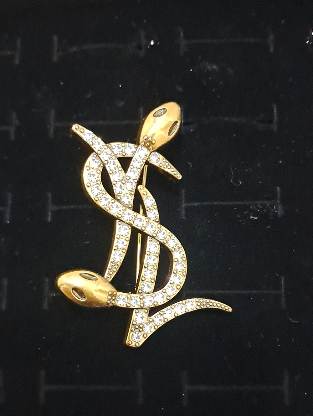 Gold Crystal Snake Double-Head Brooch - Sparkling Gold Tone